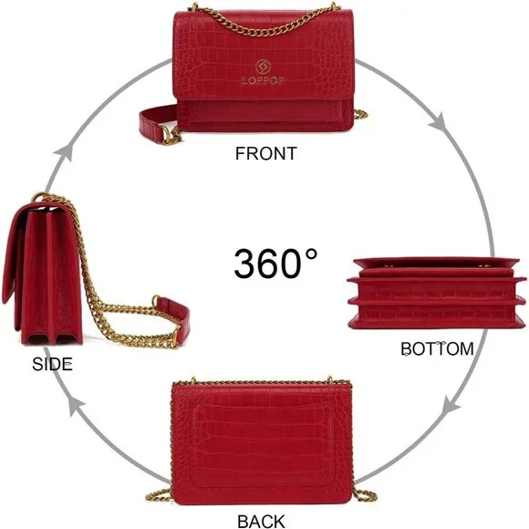 LL LOPPOP Small Classy Leather Crossbody Purse Top Handle Satchel Handbag Red - Picture 6 of 7